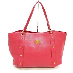 MCM Pink Leather Studded Tote with Gold Hardware